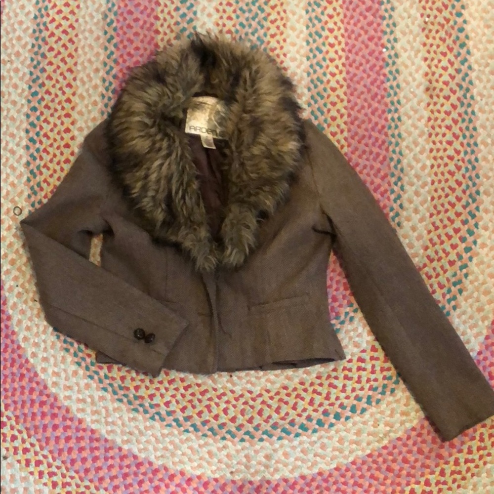 Arden B. Faux fur trim blazer